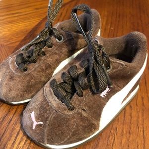 Puma baby girl brown suede tennis shoes size 4